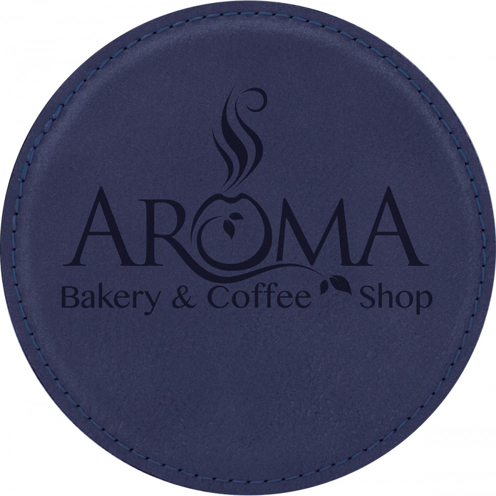 Leatherette Round Coaster (Blue) Custom Imprinted Leatherette Round Coaster (Blue) Custom Imprinted