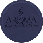 Leatherette Round Coaster (Blue) Custom Imprinted