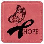 Square Coaster, Pink Faux Leather, 4x4" with Logo