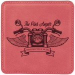 Customized 4" x 4" Square Laserable Coaster, Pink Leatherette