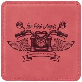 4" x 4" Square Laserable Coaster, Pink Leatherette with Logo  4" x 4" Square Laserable Coaster, Pink Leatherette with Logo