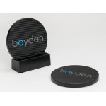 2-Pc Round Carbon Fiber-Texture Coaster Set w/Base (UV Print) with Logo