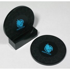 2-Pc Round Swirl Pattern Coaster Set w/Base with Logo