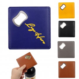 Customized PU Leather 2-in-1 Coaster with Bottle Opener
