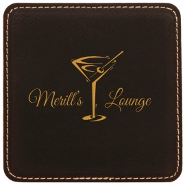 Logo Branded Square Coaster - Black - Leatherette  Logo Branded Square Coaster - Black - Leatherette