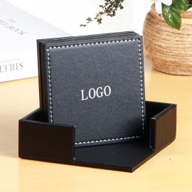 Logo Branded 6 Piece Custom Square Leather Coaster Cup Set  Logo Branded 6 Piece Custom Square Leather Coaster Cup Set