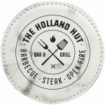 Logo Branded 4" Round White Marble Laser engraved Leatherette Coaster