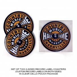 2-Sided Record Label Coasters - Set of 2 - Clear Cello Pouch (No Imprint) with Logo
