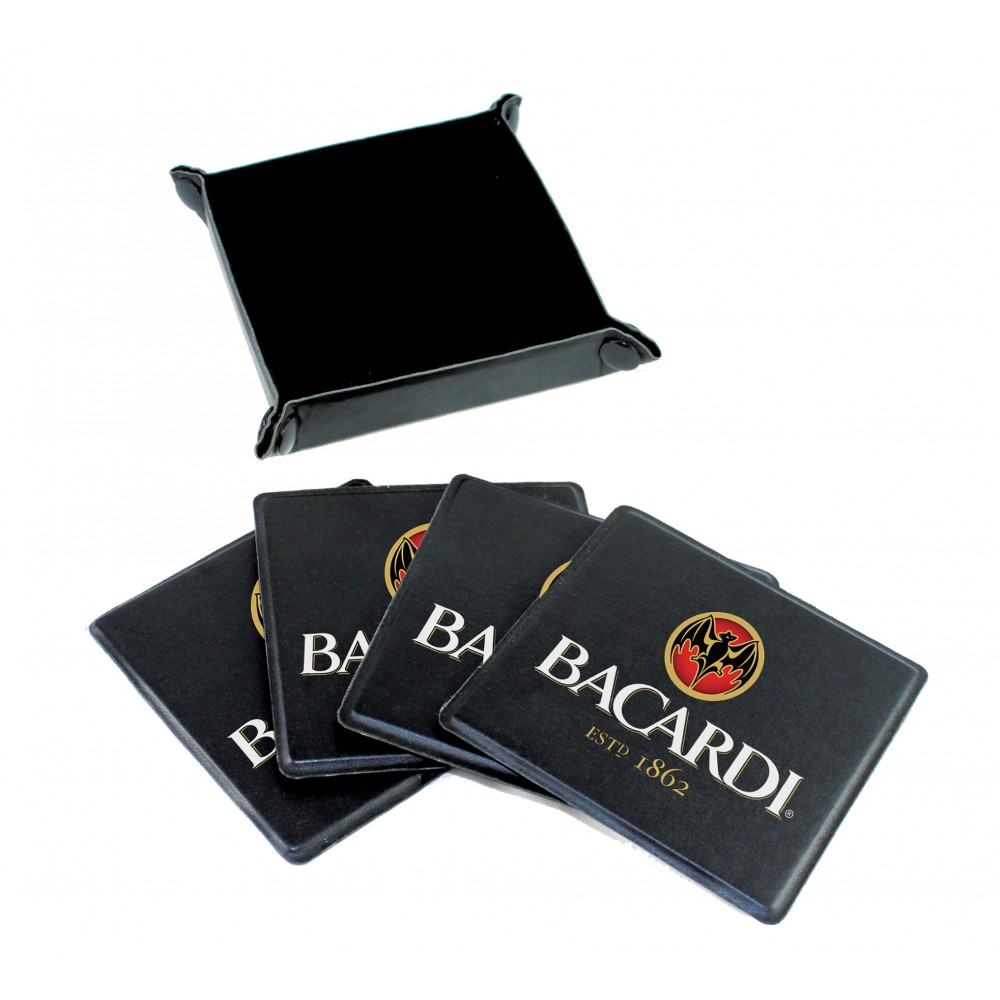 Custom Imprinted 4-Piece Leather Coaster Set Custom Imprinted 4-Piece Leather Coaster Set