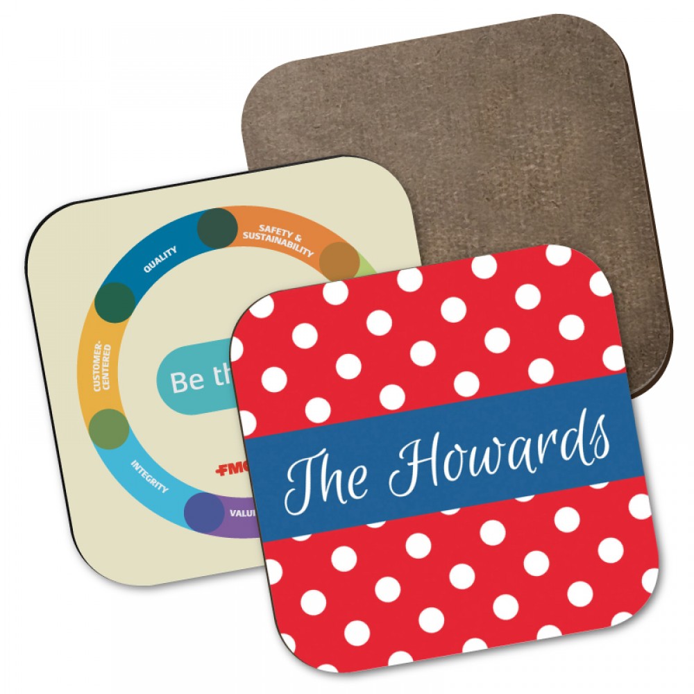 Logo Branded Hardboard Square Coaster w/Full Color Sublimation