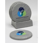 4-Pc Round Shale-Texture Coaster Set w/Base (UV Print) with Logo