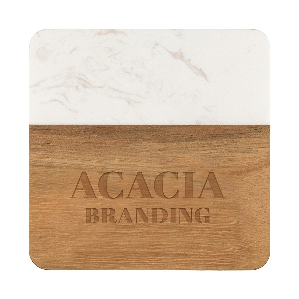 Acacia and Slate Square Coaster with Logo Acacia and Slate Square Coaster with Logo
