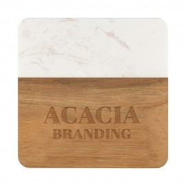 Acacia and Slate Square Coaster with Logo