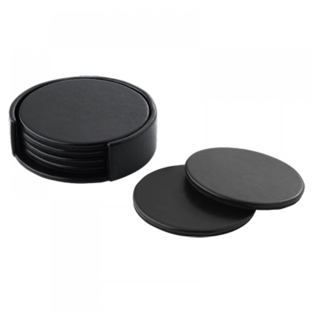 Round Leather Coaster Set Logo Branded Round Leather Coaster Set Logo Branded