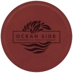Logo Branded Leatherette Round Coaster (Rose)