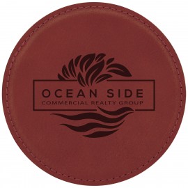 Logo Branded Leatherette Round Coaster (Rose)
