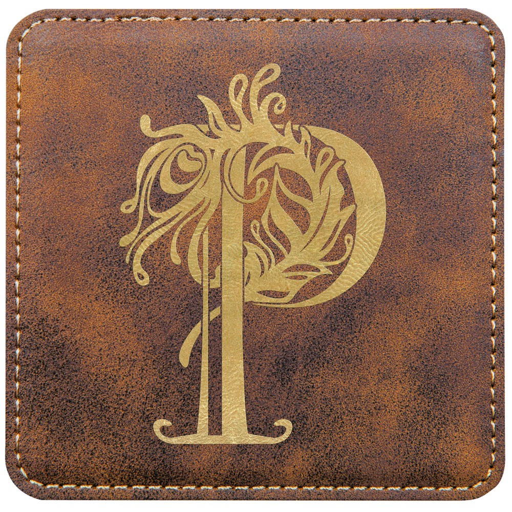 4x4" Square Rustic/Gold Leatherette Coaster Custom Printed