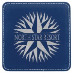 4" x 4" Square Laserable Coaster, Blue-Silver Leatherette with Logo