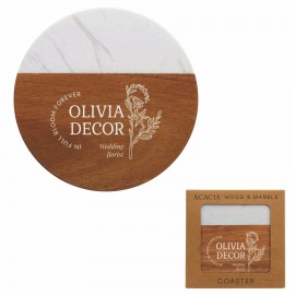 Acacia Wood & Marble Coaster with Logo  Acacia Wood & Marble Coaster with Logo
