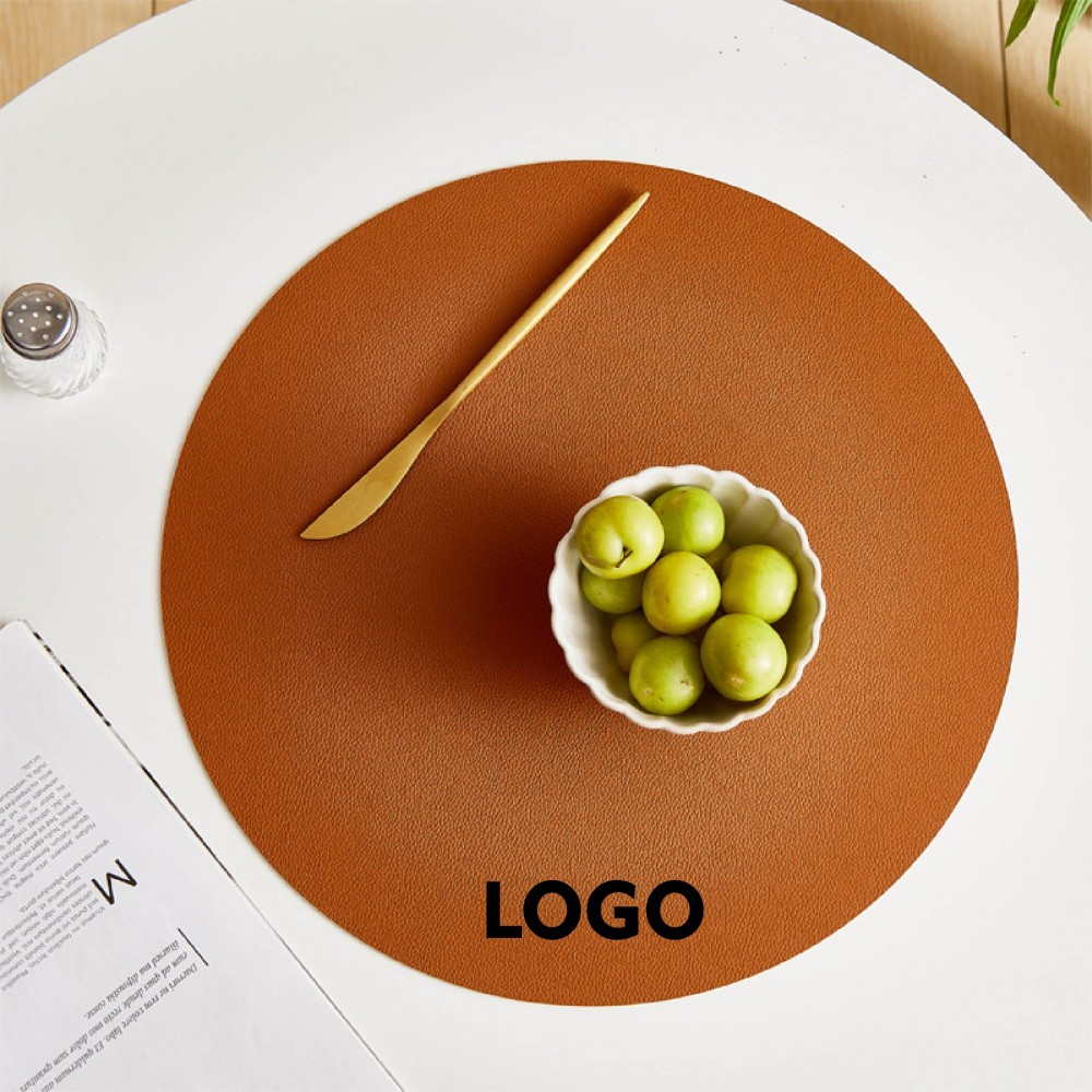 Faux Leather Round Placemat 13" with Logo