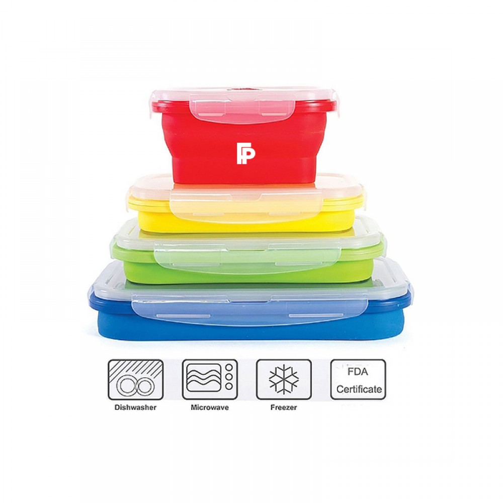 4 Pcs/Set Silicone Folding Lunch Box /Food Storage Container Custom Printed