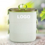 Logo Branded Bamboo Fiber Portable Lunch Box With Three Layers