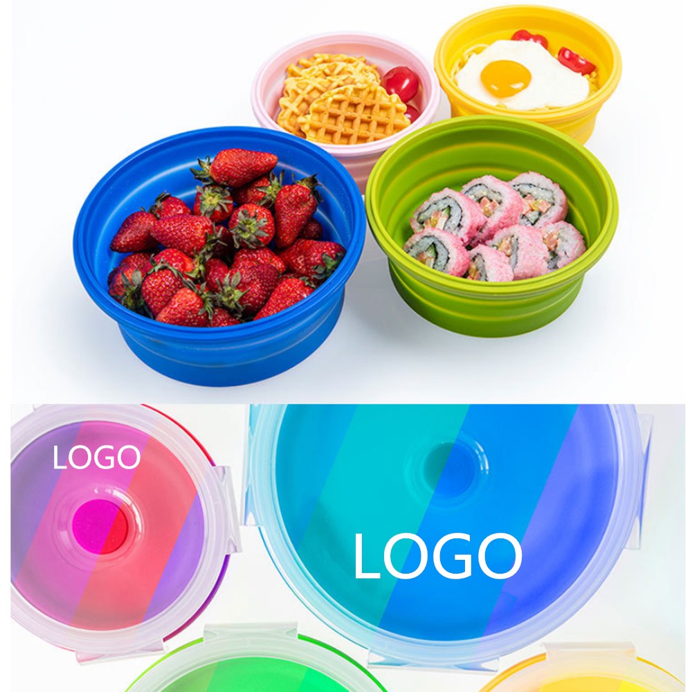 Custom Printed 800ML Round Folding Silicone Food Storage Container