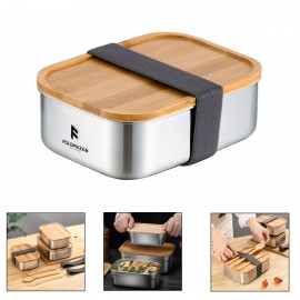 Custom Imprinted Stainless Steel & Bamboo Bento Box  Custom Imprinted Stainless Steel & Bamboo Bento Box