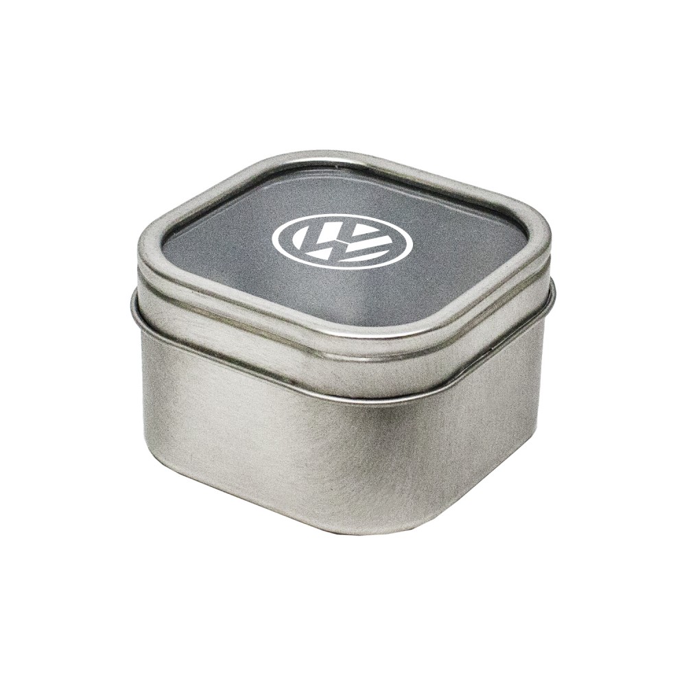 Logo Branded Small Square Tin Box with Window Logo Branded Small Square Tin Box with Window