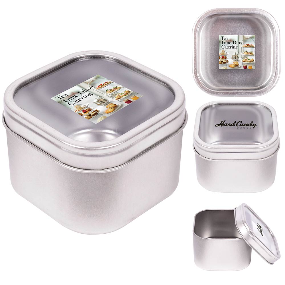 Custom Imprinted Window Square Tin - Medium Custom Imprinted Window Square Tin - Medium