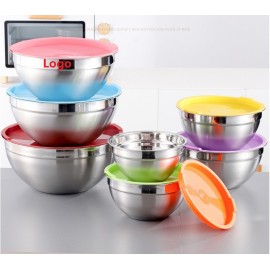 Custom Imprinted Stainless Steel Mixing Bowls Set of 7 with Airtight Lids for Kitchen 1.5 2 2.5 3 4 5 6.5 QT
