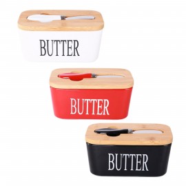 Custom Printed Butter Dish with Bamboo Lid & Knife (direct import)