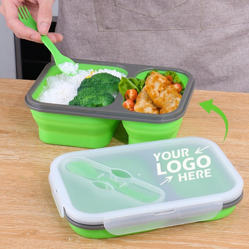 Logo Branded Silicone Folding Lunch Box With Two Compartments