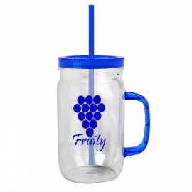 Custom Printed 27 Oz. Clear Mason Jar With Straw Lid And Handle