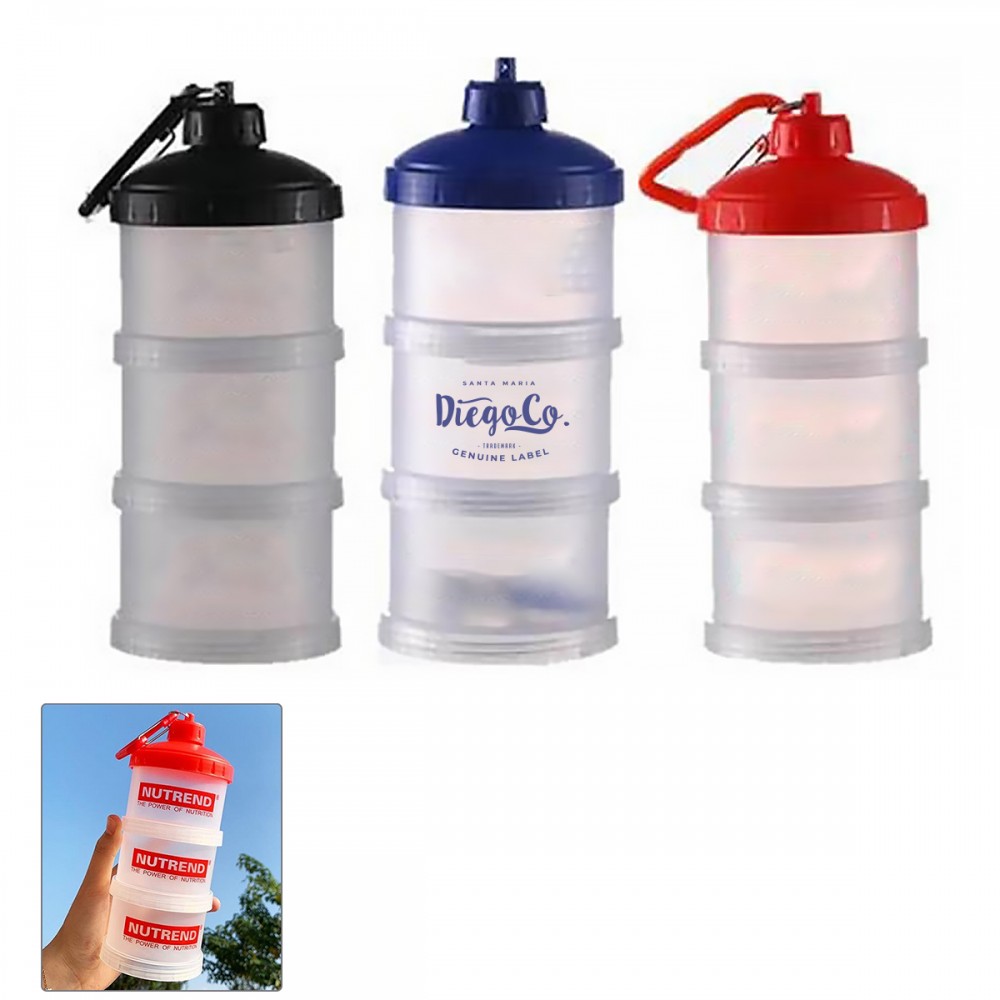 3-layer Protein Powder Storage Containers W/Carabiner Logo Branded