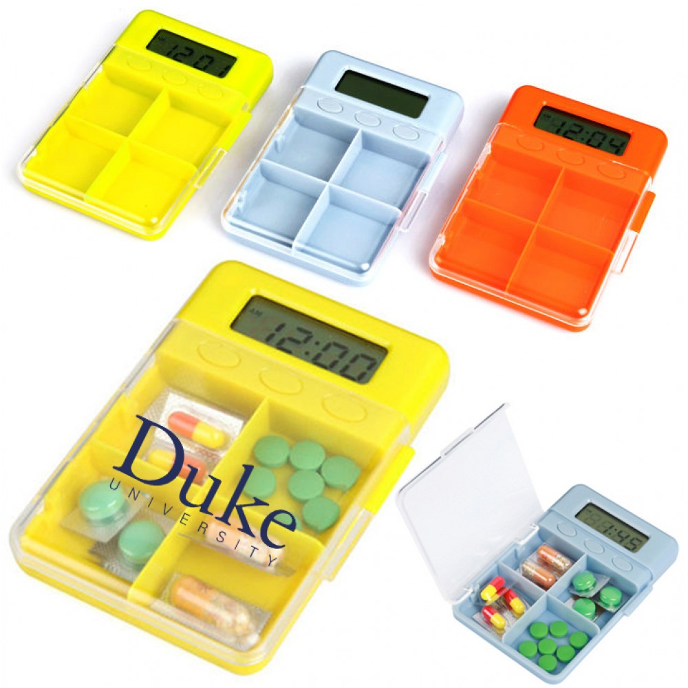 Custom Imprinted Large 4 Compartment Digital Electronic Timer Pill Box