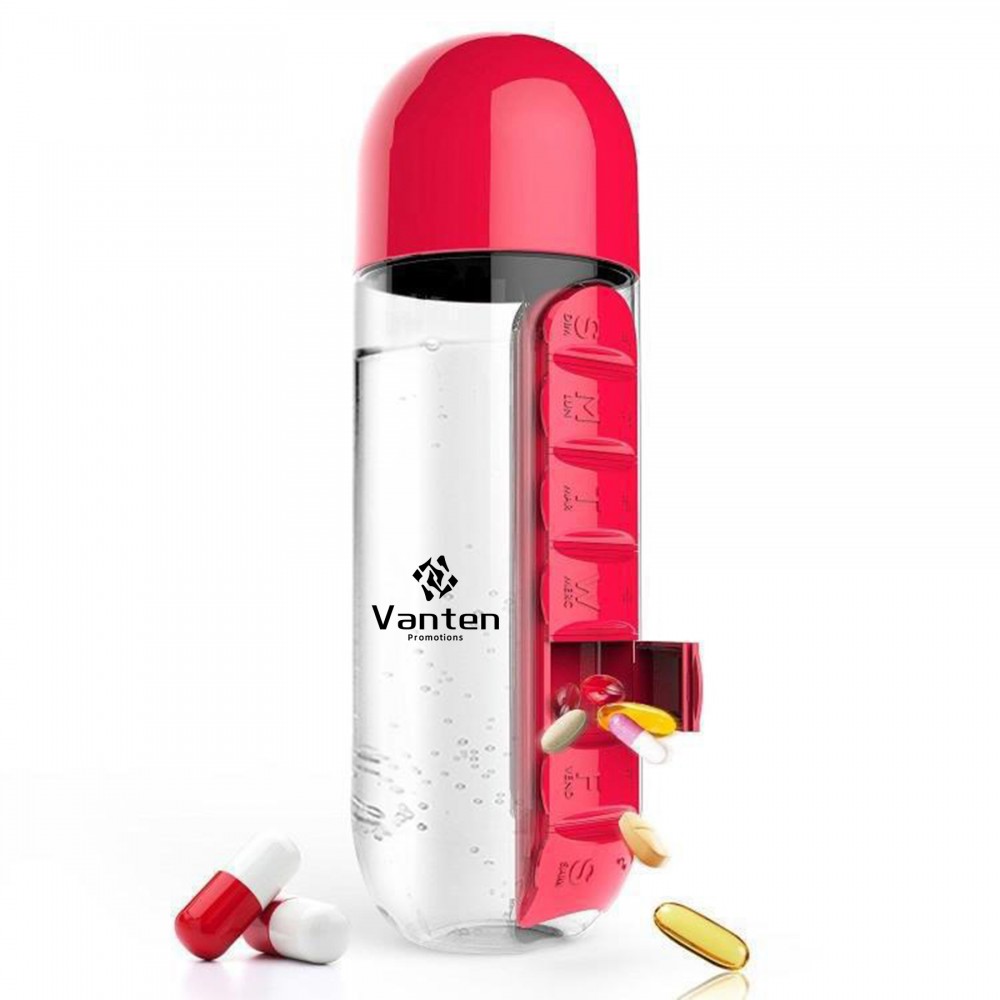 Water Bottle w/Daily Pill Box Logo Branded