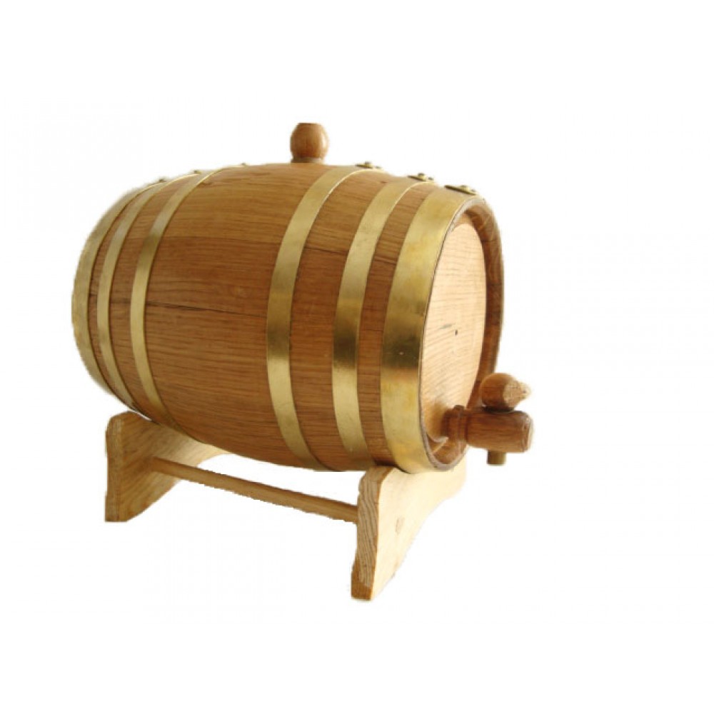 Custom Printed 1 Liter Oak Wood Barrel with Brass Hoops