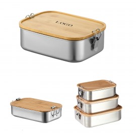 Custom Printed Bamboo Lunch Box w/ Wood Tableware Set Stainless Steel