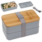 Double Decker Lunch Box with Bamboo Lid & Utensils Logo Branded