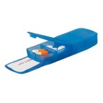 Pill Box - Four Compartment w/ Band Aid Tray Translucent Blue Logo Branded