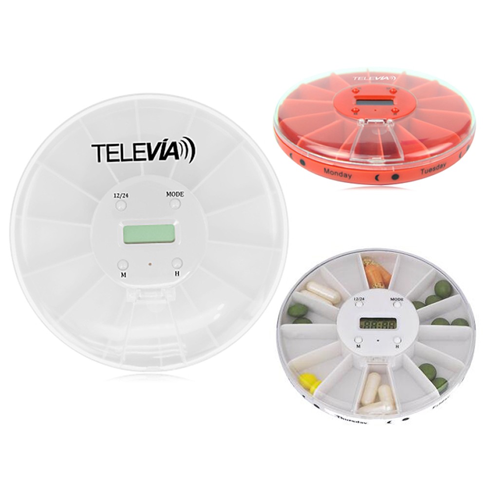 14 Days Digital Electronic Round Timer Pill Box Custom Imprinted 14 Days Digital Electronic Round Timer Pill Box Custom Imprinted