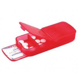 Pill Box - Four Compartment w/ Band Aid Tray Translucent Red Custom Imprinted