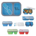 Collapsible 2-Section Food Container With Dual Utensil Custom Imprinted
