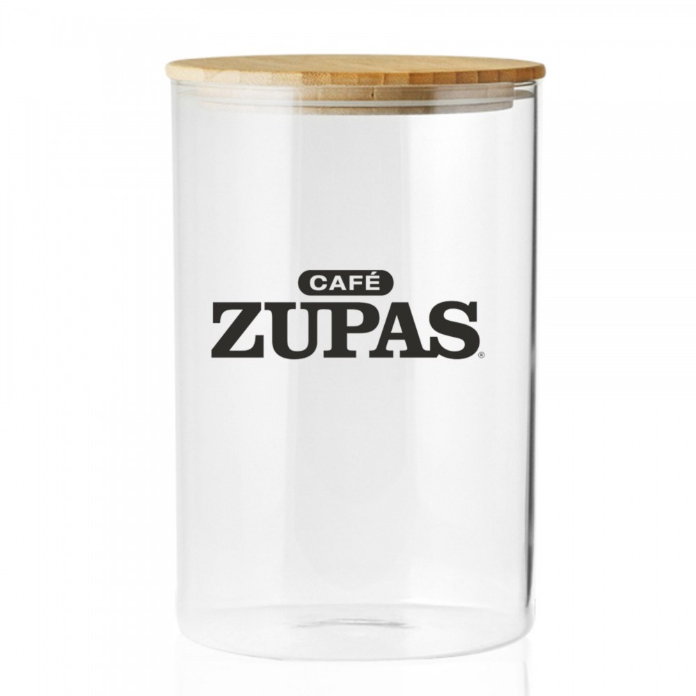 37 Oz. Borosilicate Glass Storage Jars w/Bamboo Lids Logo Branded