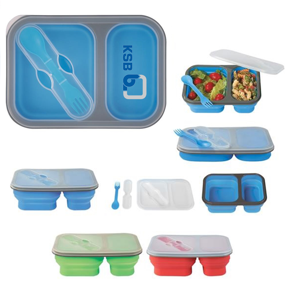 Logo Branded 2 Compartments Collapsible Food Container Logo Branded 2 Compartments Collapsible Food Container