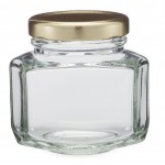 3.7 oz Clear Glass Oval Hexagon Jars (Gold Lug Cap) Custom Imprinted