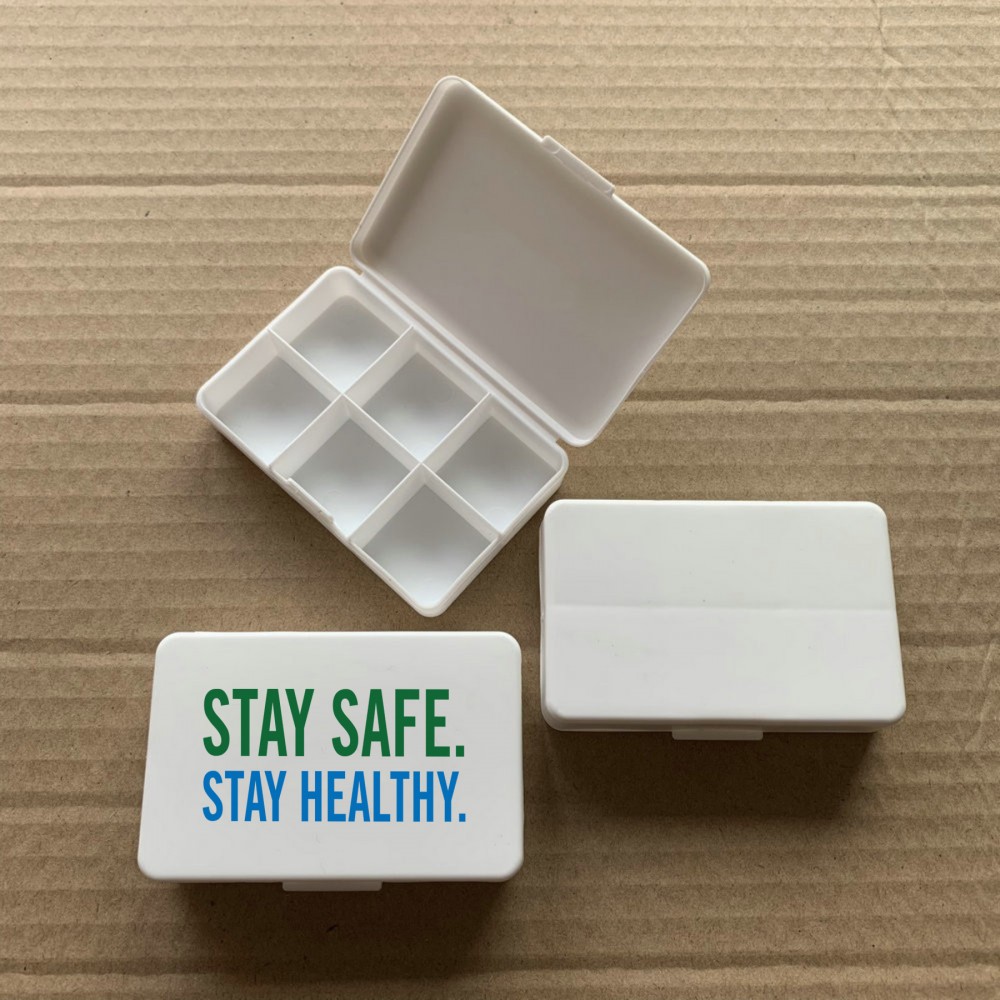6 Compartments Rectangular Pill Box Logo Branded