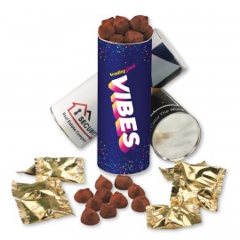 Cylinder w/Individually Wrapped Cocoa Dusted Truffles Custom Printed