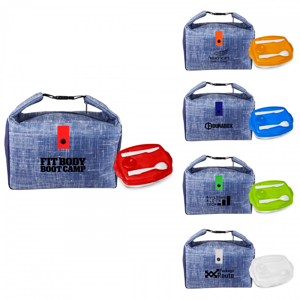 Custom Imprinted Blue Denim Soup Lunch Set Custom Imprinted Blue Denim Soup Lunch Set